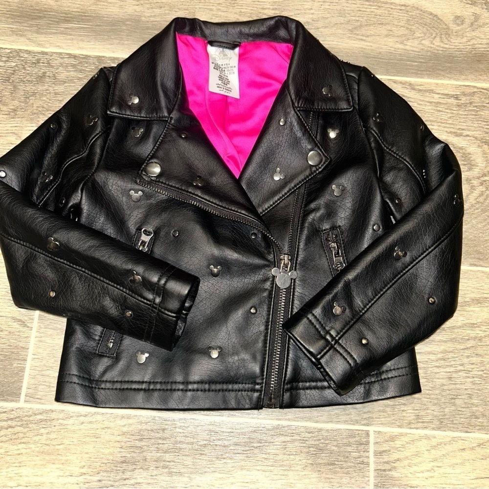 Disney Girls Minnie Mouse Biker Faux Leather Jacket